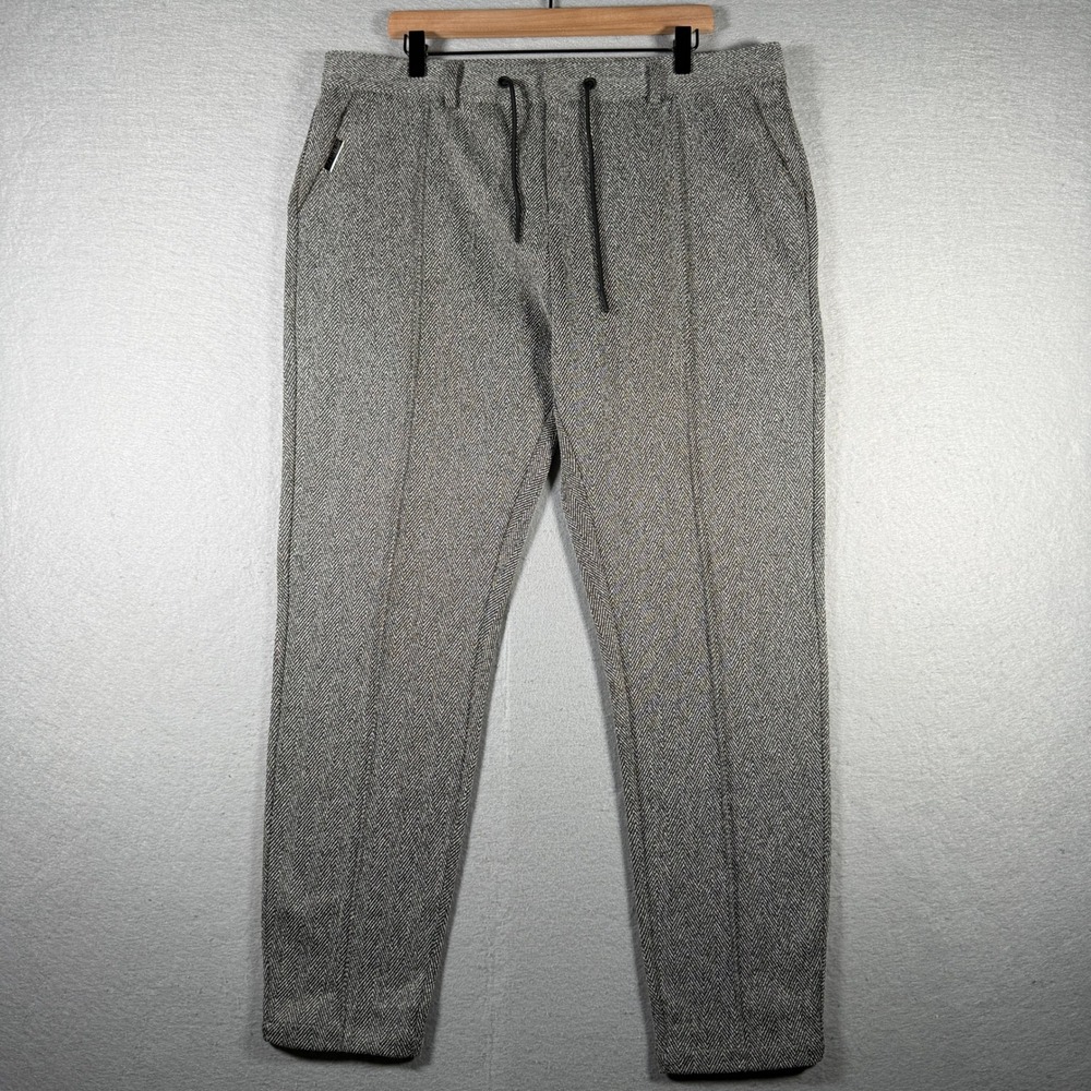 Mauvais Mens Grey Herringbone Pintuck Tapered Trousers Drawstring Pants Size 38